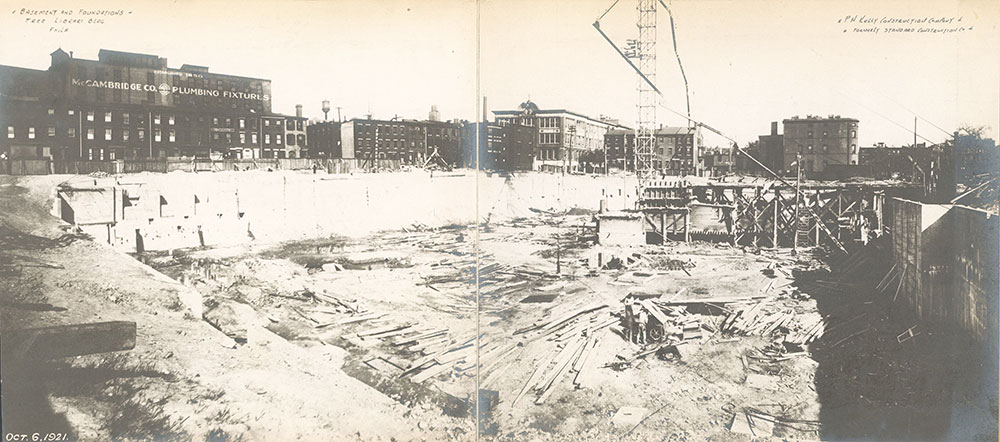 Construction of the foundation of the Central Library of the Free Library of Philadelphia. October 6. 1921
