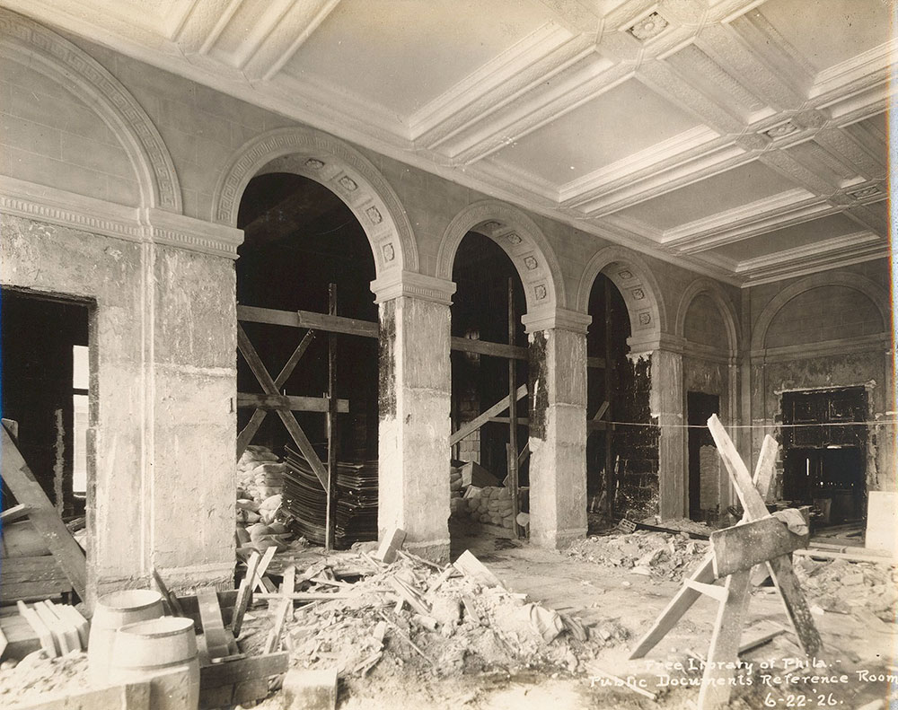 Construction in the Government Publications Room of the Central Library of the Free Library of Philadelphia. June 22. 1926