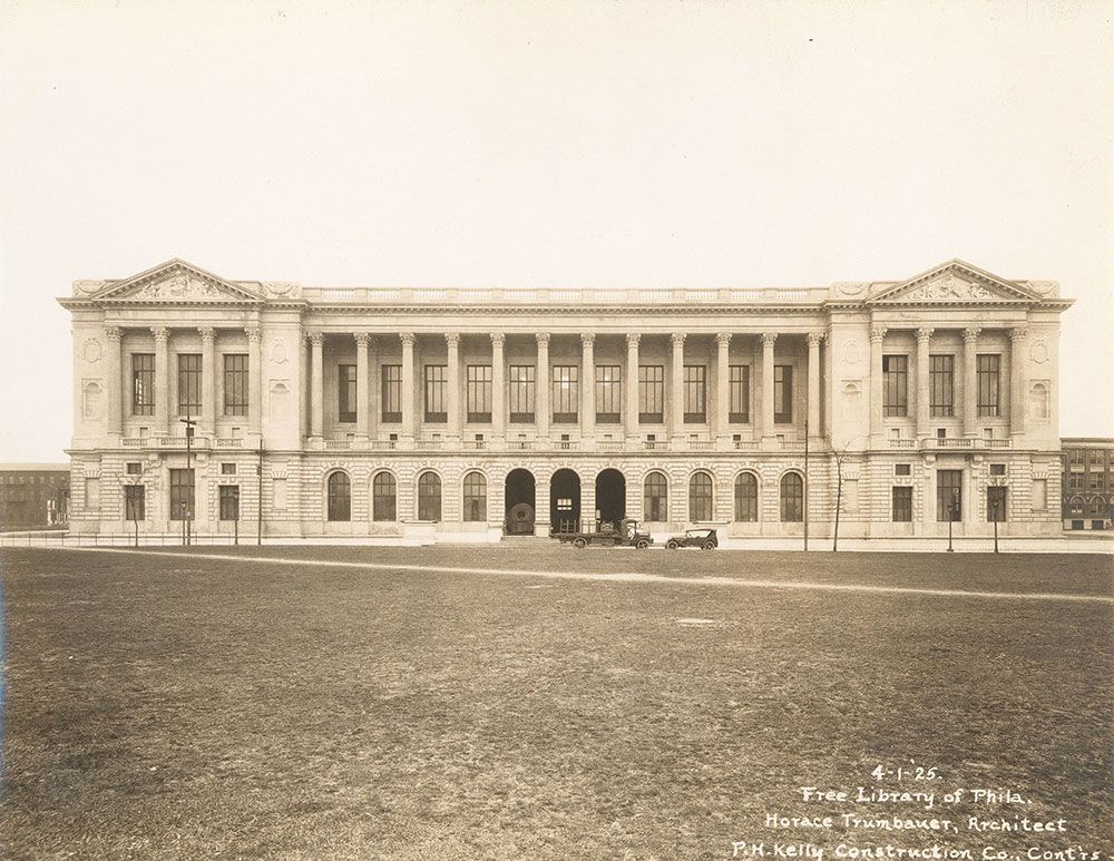 Completion of the exterior of the Central Library of the Free Library of Philadelphia, April 1, 1925.