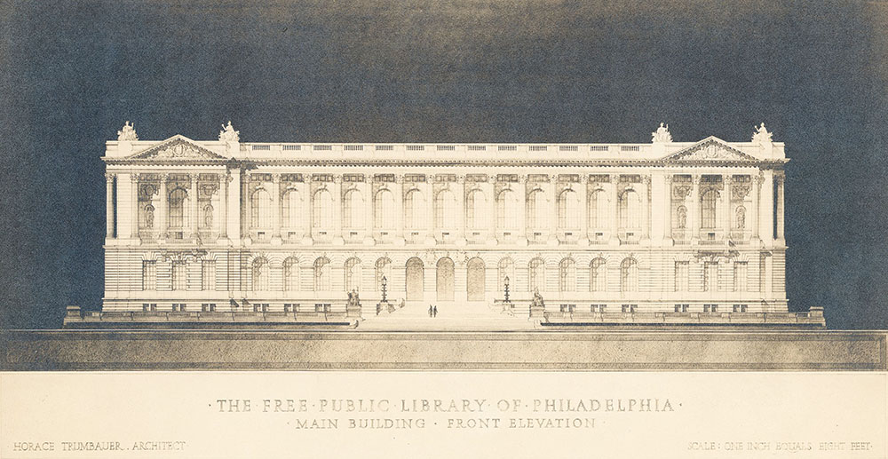 Front elevation drawing of the Central Library of the Free Library of Philadelphia, ca. 1911-1912
