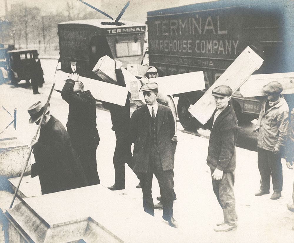 Moving books into the new Central Library of the Free Library of Philadelphia, January 1927