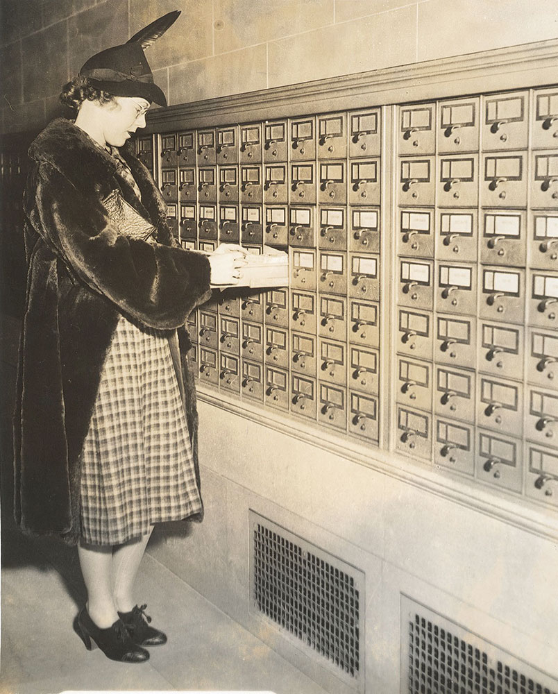 Step 1. The patron searches the card catalog in the Central Library of the Free Library of Philadelphia for the call number of the book which she is interested, in this case Edward Everett Hale's Franklin in France