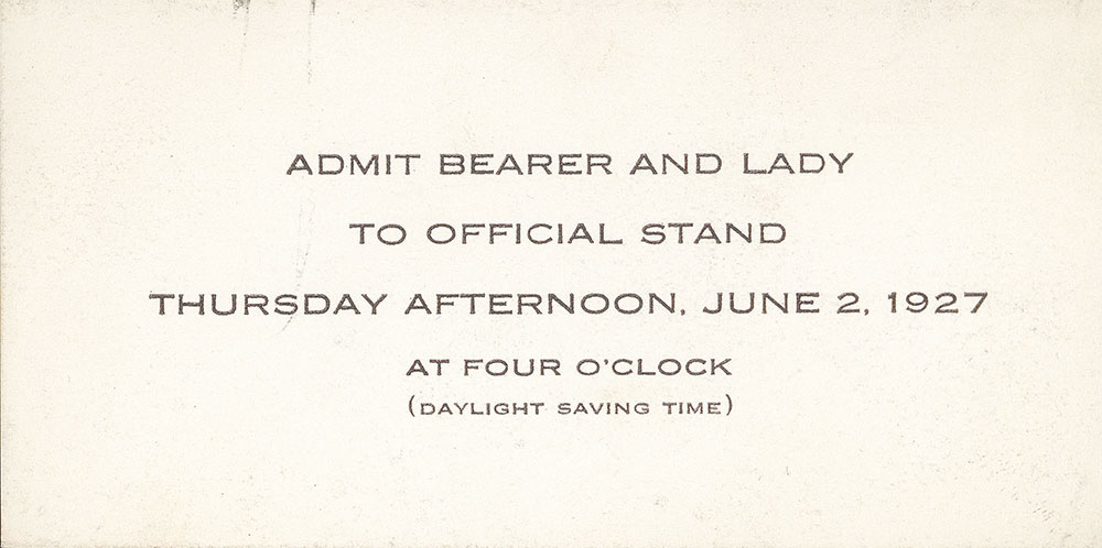 Admission card for the opening ceremony of the Central Library of the Free Library of Philadelphia, June 2, 1927
