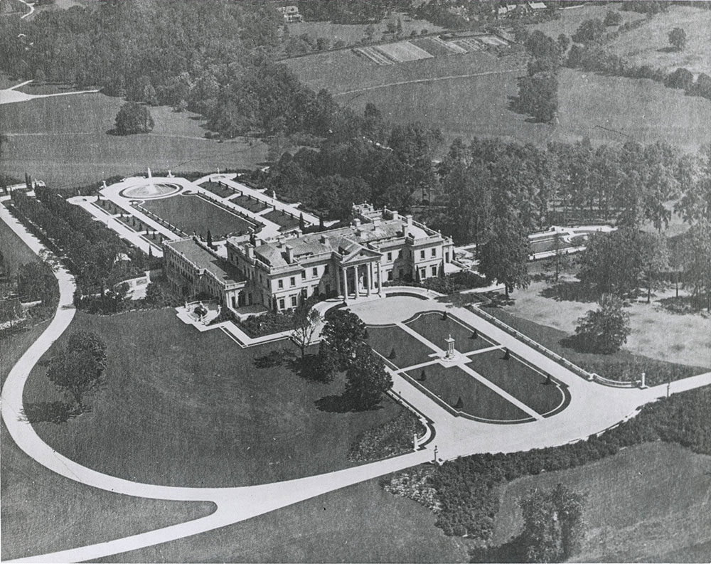 Aerial view of Whitemarsh Hall by Horace Trumbauer, residence for E.T. Stotesbury, Springfield, Pennsylvania, 1919