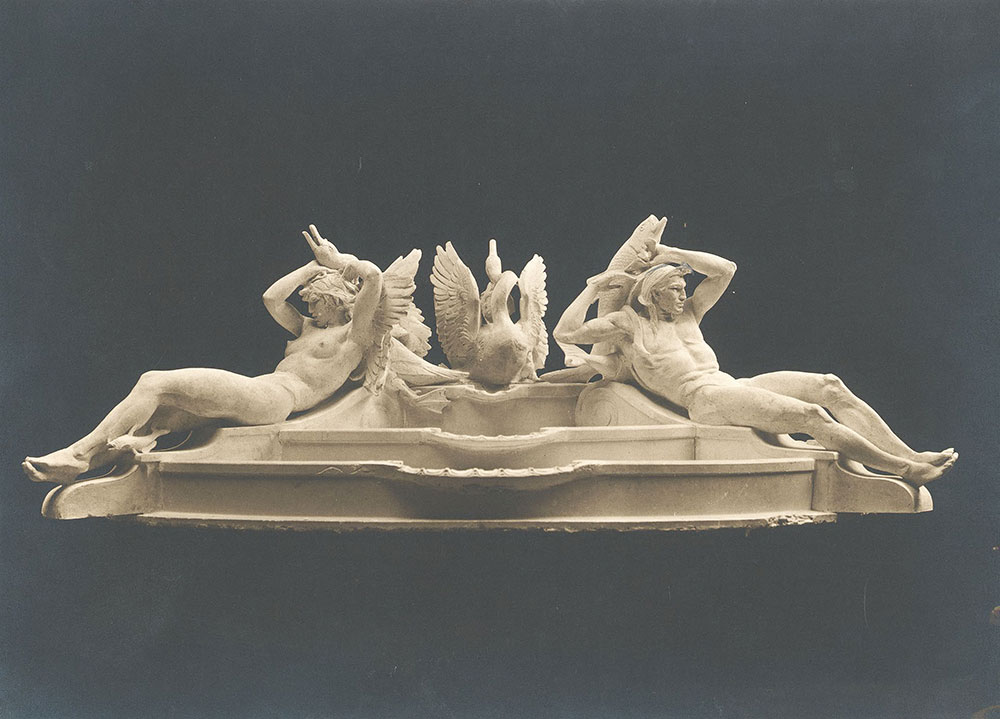 Alexander Stirling Calder's Fountain of three rivers plaster maquette, general view showing Wissahickon and the Indian (Delaware), 1923