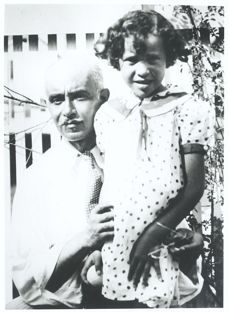 Julian Abele with daughter Nadia in the garden of their Philadelphia home