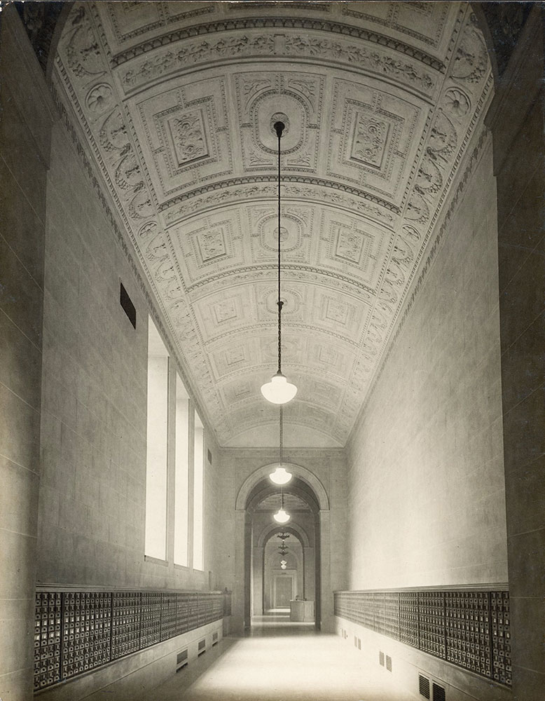 Card Catalog Room, now West Hallway, Second Floor of the Central Library of the Free Library of Philadelphia, looking east
