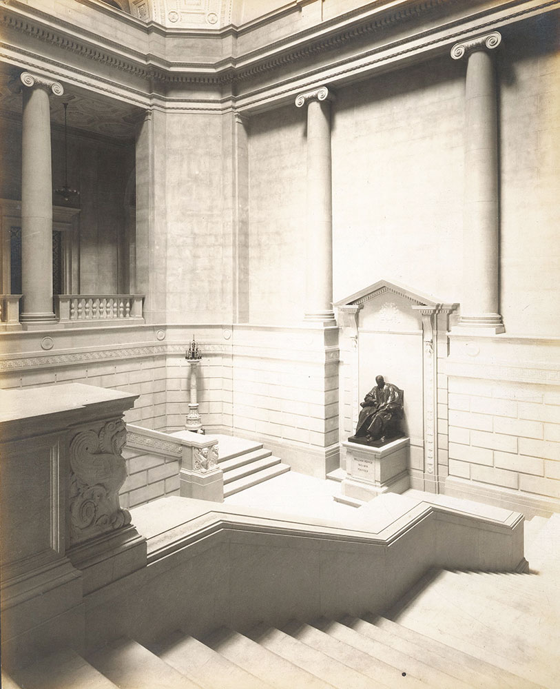 Main Stairway and statue of William Pepper in the Central Library of the Free Library of Philadelphia