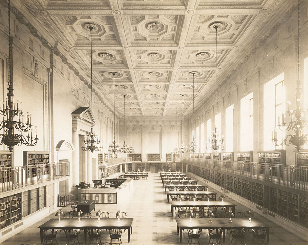 Main Reading Room, now Social Science and History Department of the Central Library of the Free Library of Philadelphia