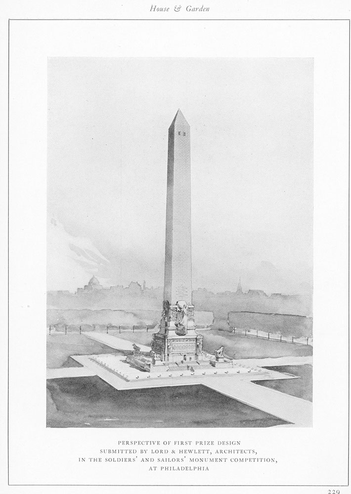 Perspective of first prize design submitted by Lord & Hewlett, architects, in the soldiers' and sailors' monument competition, at Philadelphia