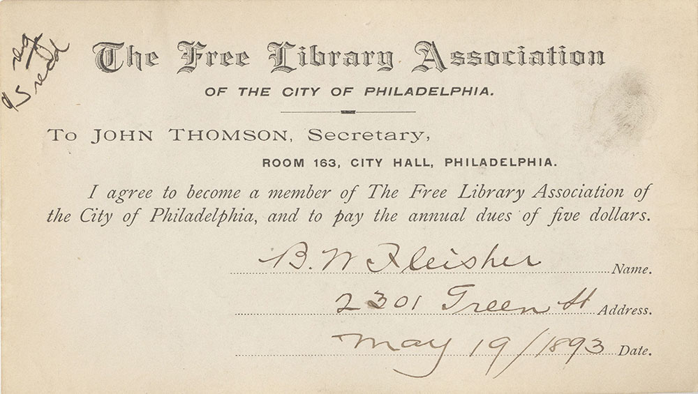 Library Card of B. W. Fleisher