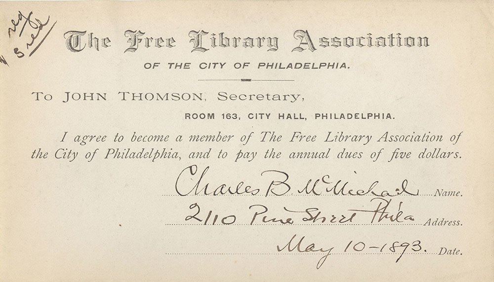 Library Card of Charles B. McMichael