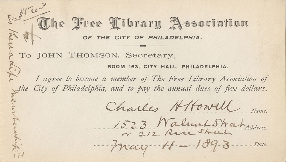Library Card of Charles H. Howell