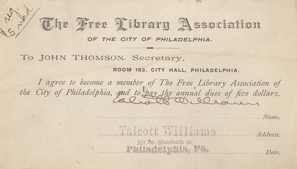 Library Card of Talcott Williams