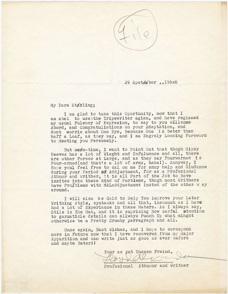 Letter to Ann Durell's cat, Stirling