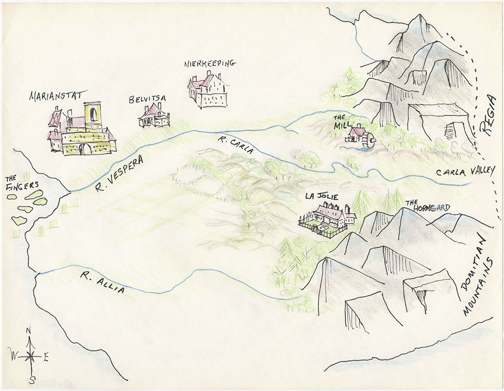 Earliest version of close-up map of Westmark, for The Kestral