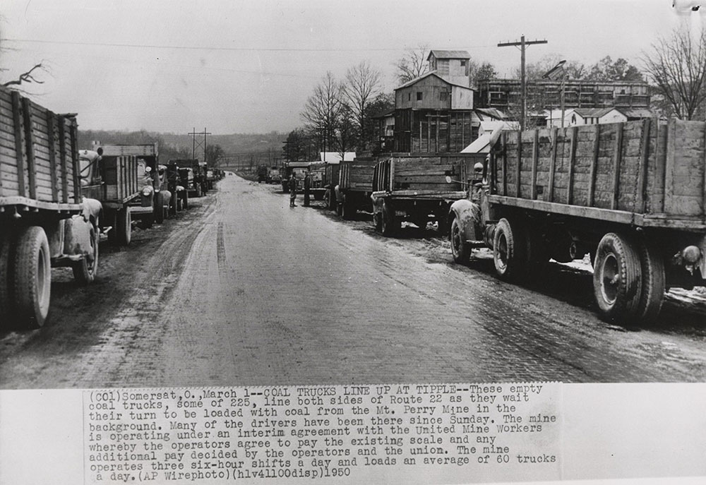 Coal trucks line up at Tipple