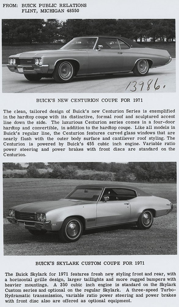 Buicks - Centurion Coupe & Skylark Custom Coupe - 1971