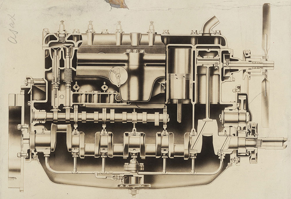 Ajax Six - Cross section of Engine, 1925