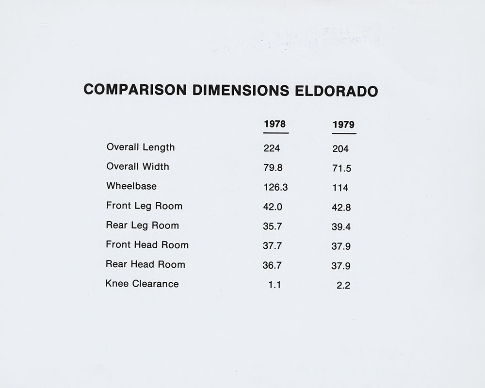 Cadillac: Comparison Dimensions Eldorado