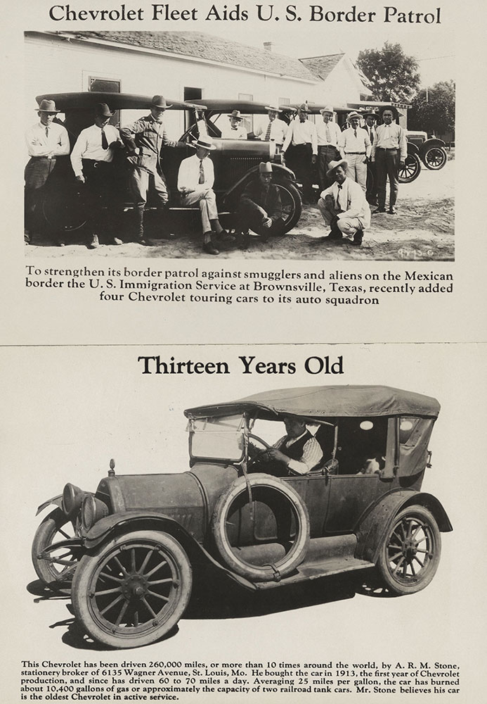 Chevrolet (Top) 4 Chevrolet touring cars with US Border Patrol (Bottom) 1913 Chevrolet touring car