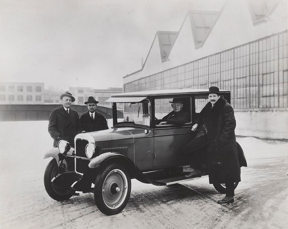 Chevrolet - 1927 - Capitol 2-door coach. 3,000,000th Chevrolet built. Lt. General Knudsen, C.F. Barth, A.F. Young, C.E. Wetherald in picture