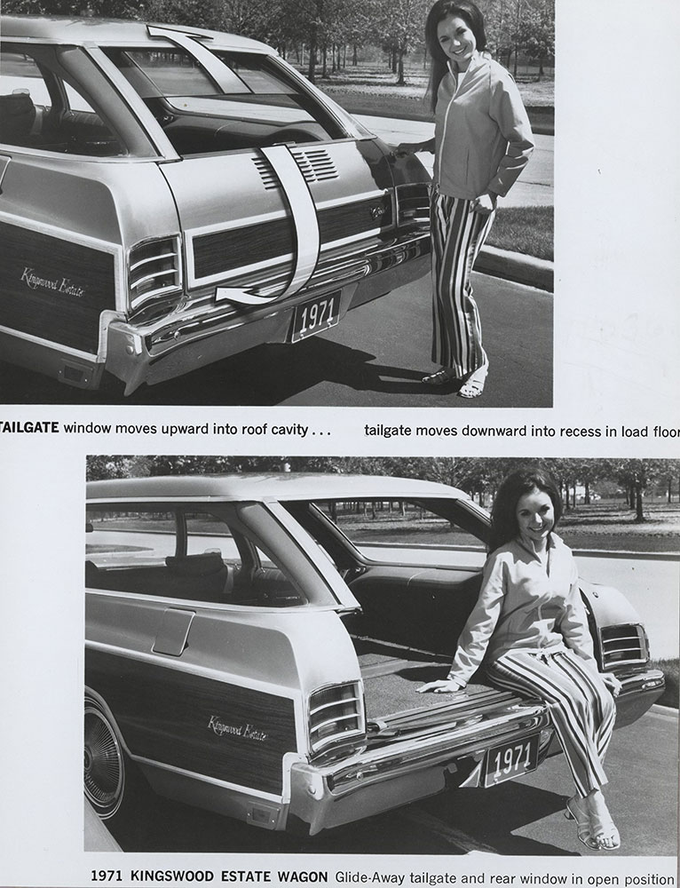 Chevrolet - 1971 - Kingswood Estate, showing tailgate features (top) how to open (bottom) with tailgate in open position