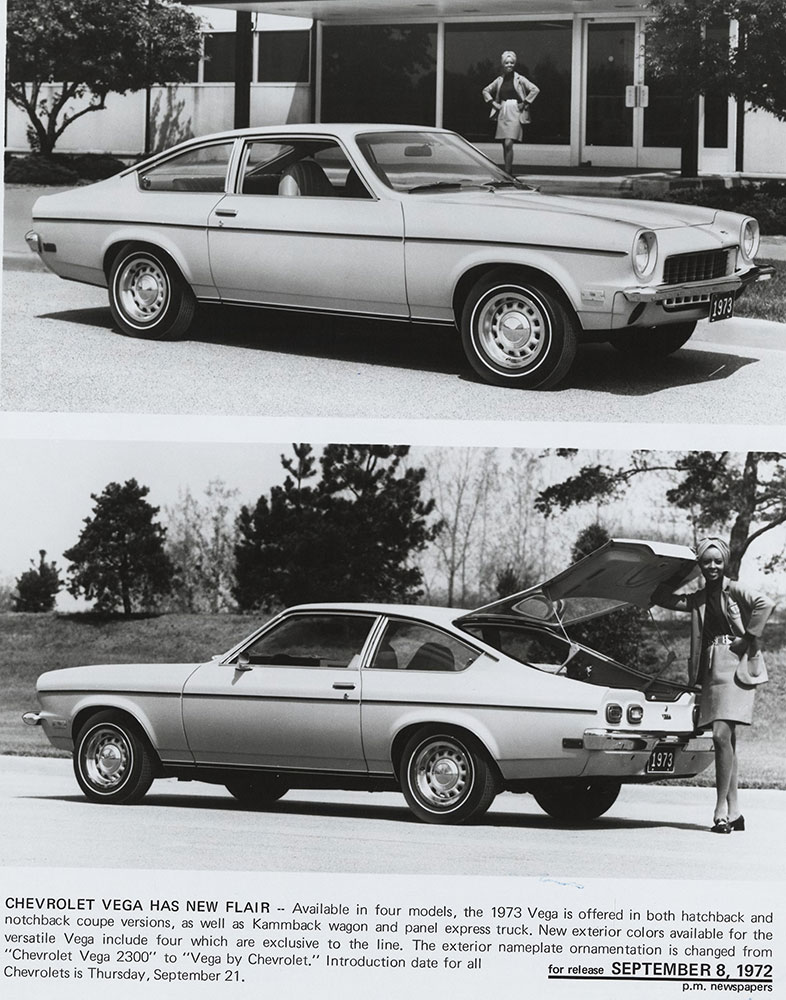 Chevrolet - 1973 - Vega hatchback (top) front three quarter view (bottom) rear three quarter view