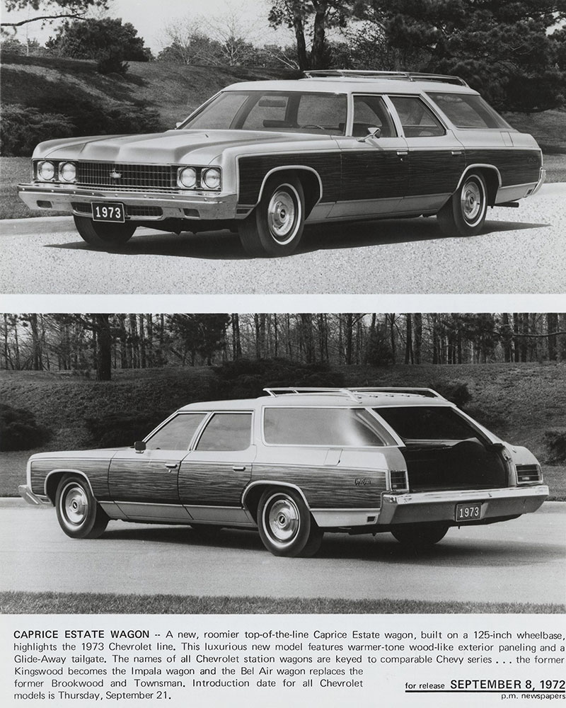 Chevrolet - 1973 - Caprice Estate Wagon (top) front three quarter view (bottom) rear three quarter view