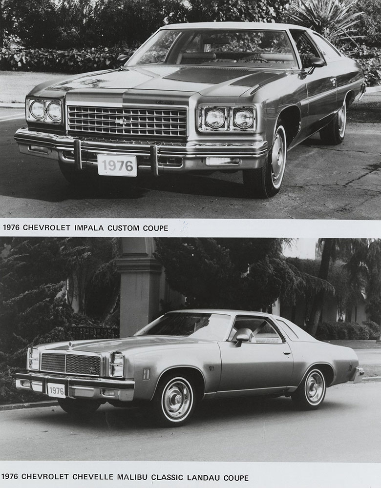 Chevrolet - 1976 - (top) Impala Custom Coupe (bottom) Chevelle Malibu Classic Landau Coupe