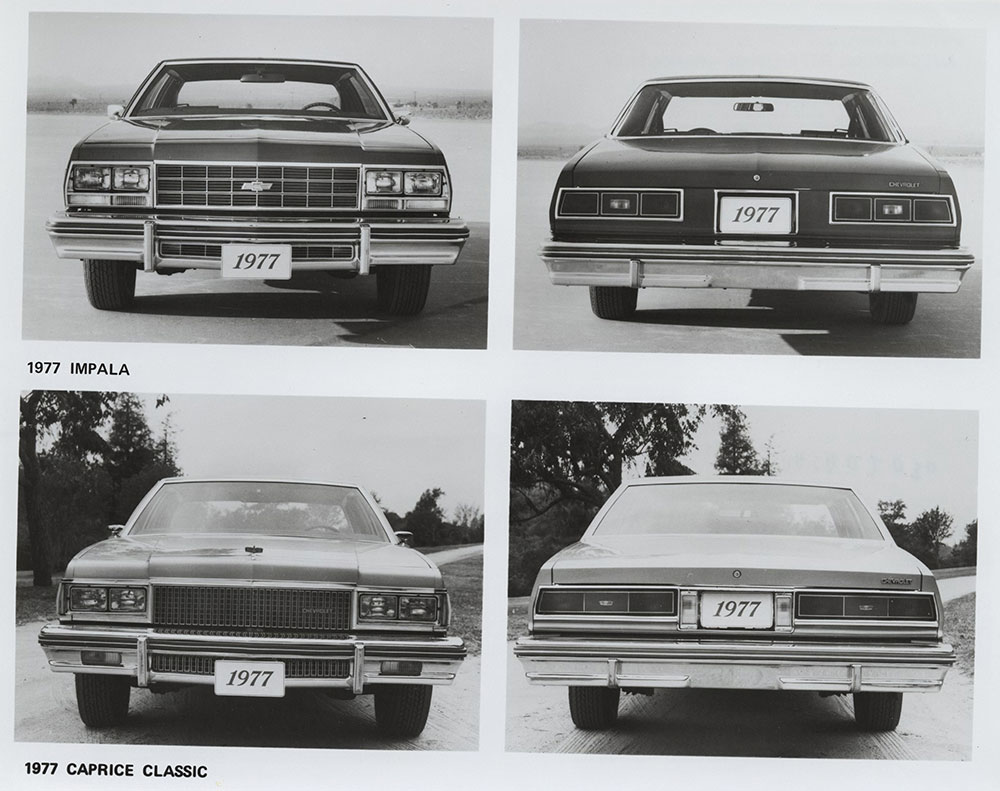Chevrolet - 1977 - (top) Impala, front and rear views (bottom) Caprice Classic, front and rear views