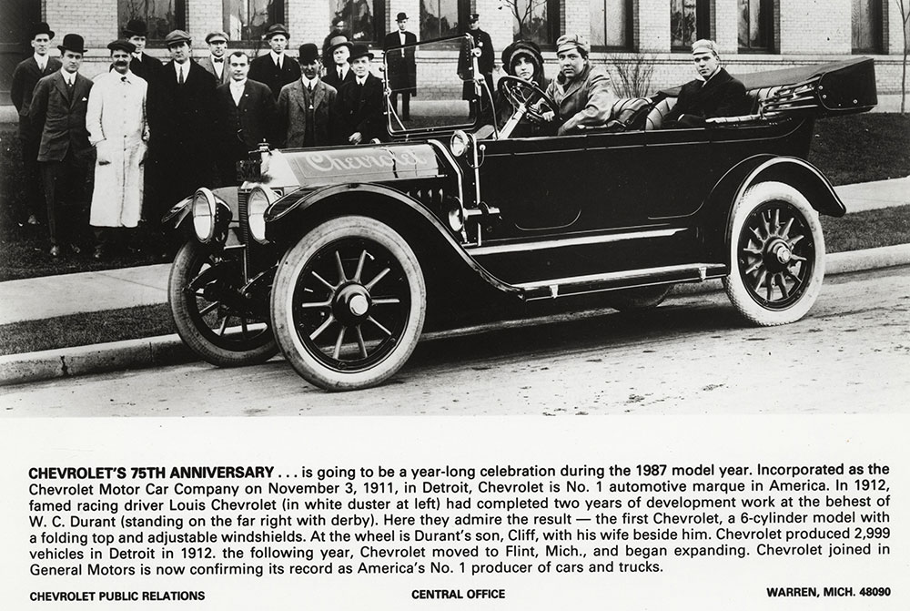 Chevrolet - 1987 - 75th Anniversary. The first Chevrolet, 1912, with Louis Chevrolet and W.C. Durant