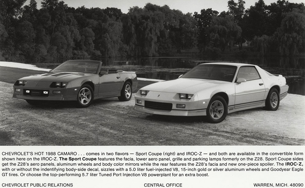 Chevrolet - 1988 - Camaro Sport Coupe (right): IROC-Z Convertible (left)