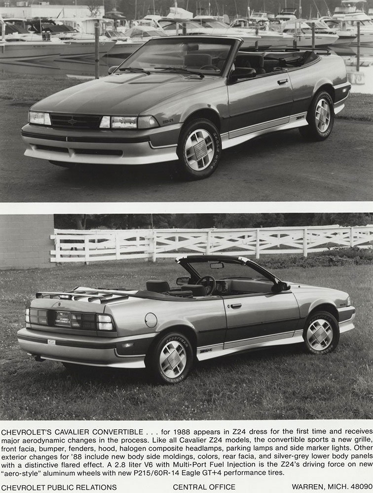 Chevrolet - 1988 - Cavalier Z24 convertible (top) front three quarter view (bottom) rear three quarter view