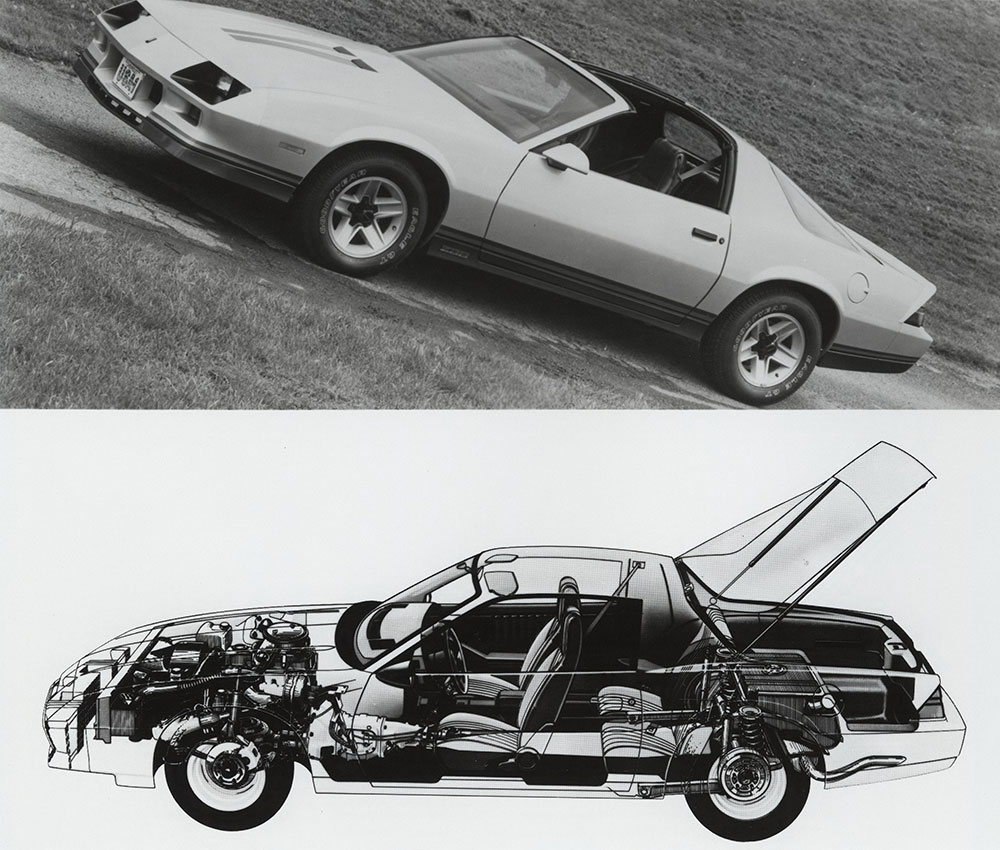 Chevrolet - 1983 - Camaro Z28 (top) photo (bottom) cutaway drawing