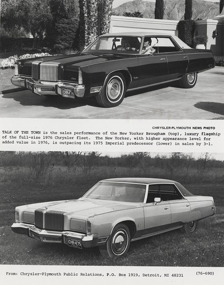 A. Chrysler New Yorker Brougham- 1976; B. Chrysler Imperial- 1975