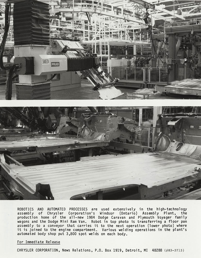 Robotics and automated processes of Chrysler Corporation's Windsor (Ontario) Assembly Plant.
