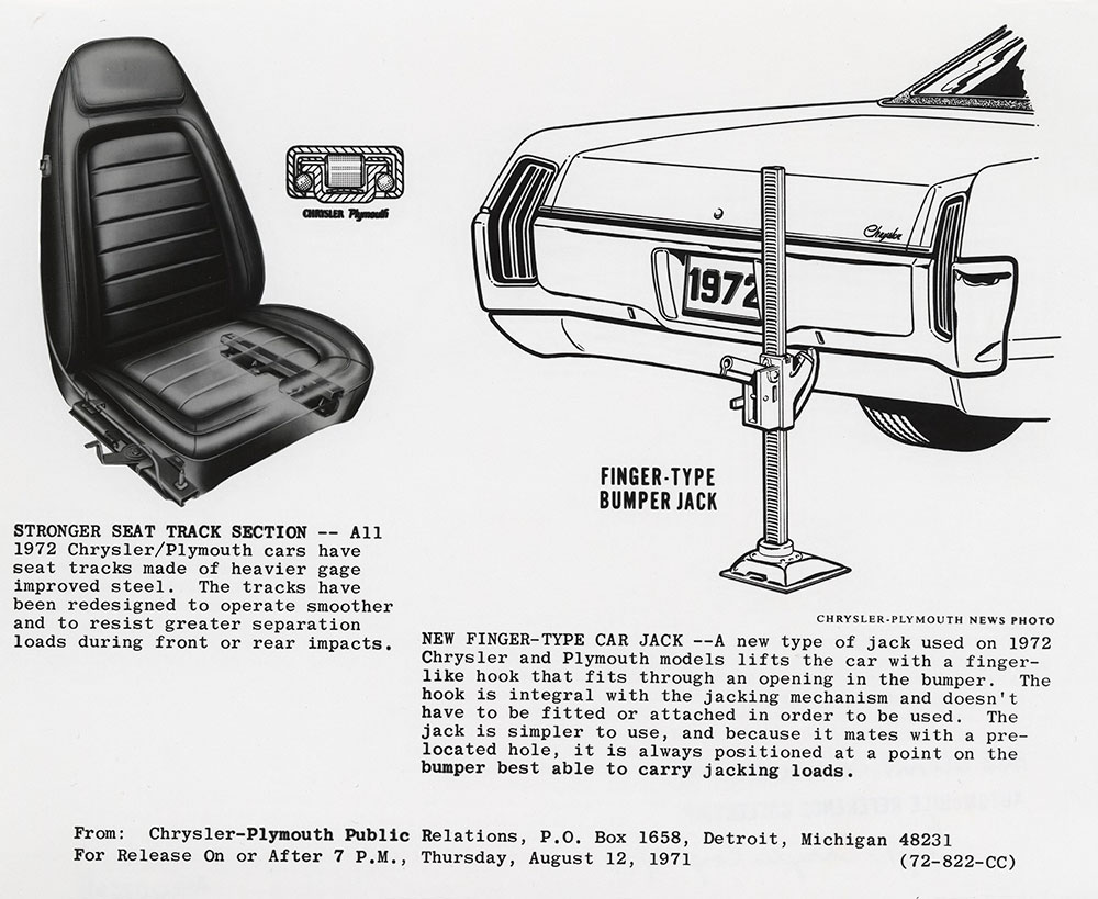 Chrysler - Stronger Seat Track Section / New Finger-Type Car Jack