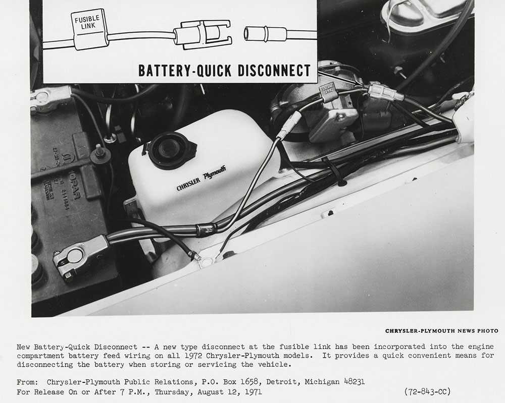 Chrysler - New Battery- Quick Disconnect: 1972