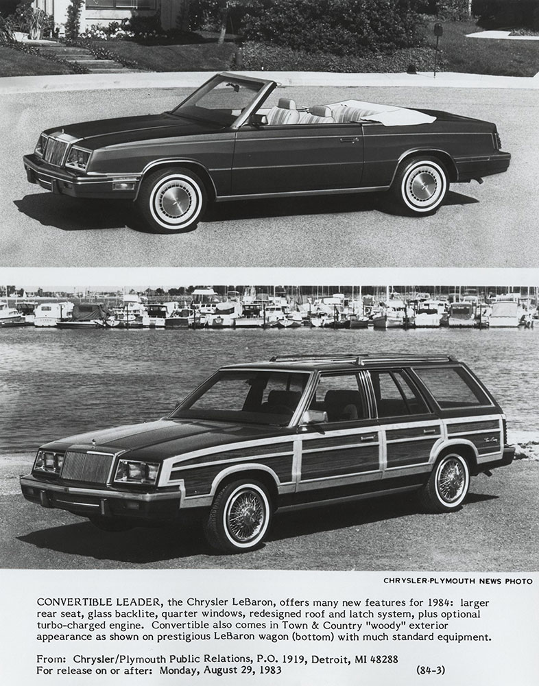 Chrysler LeBaron Convertible (top), LeBaron Wagon (bottom).