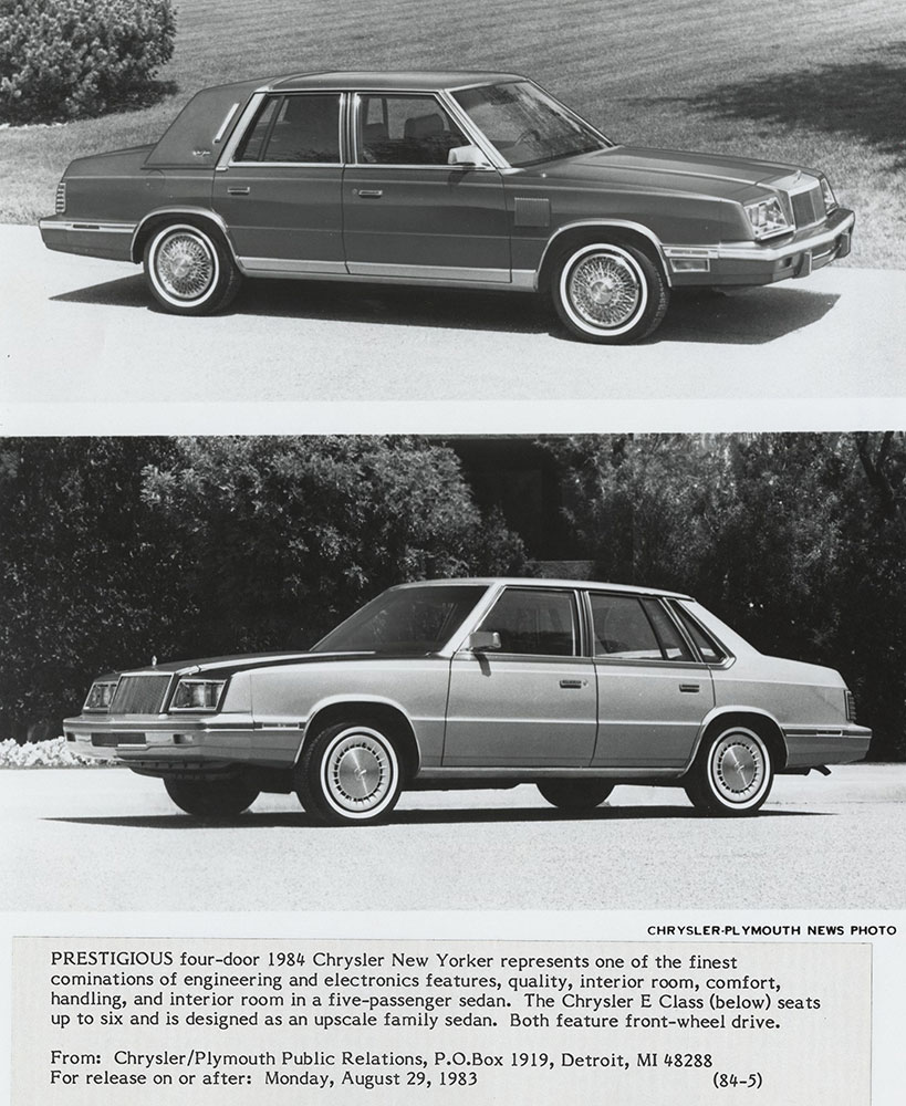 1984 Chrysler New Yorker (top), The Chrysler E Class (below).