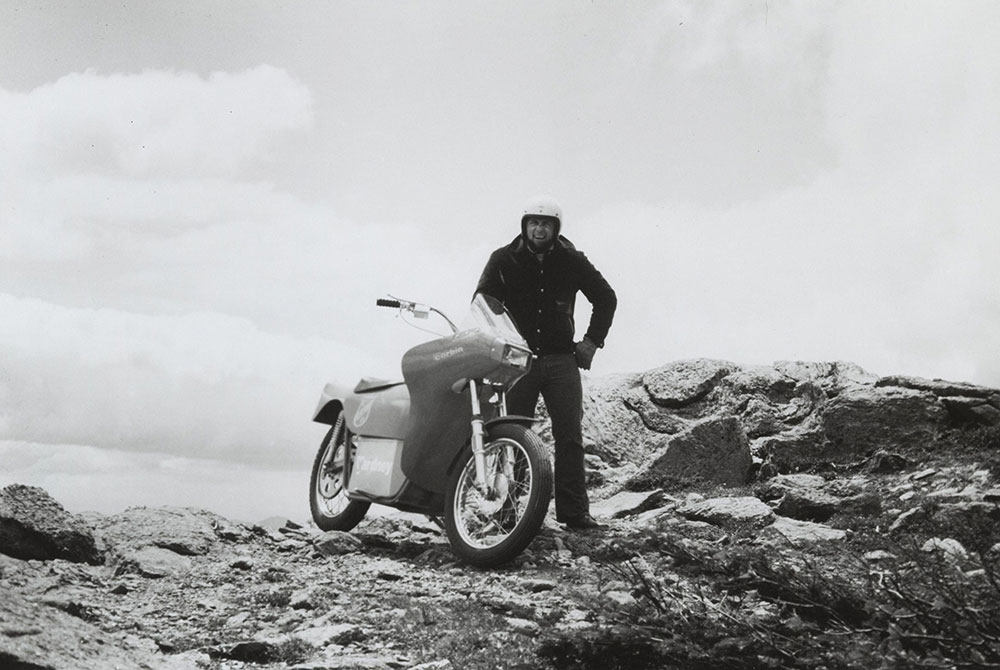 Corbin Yardney Motorcycle on top of Mt. Washington