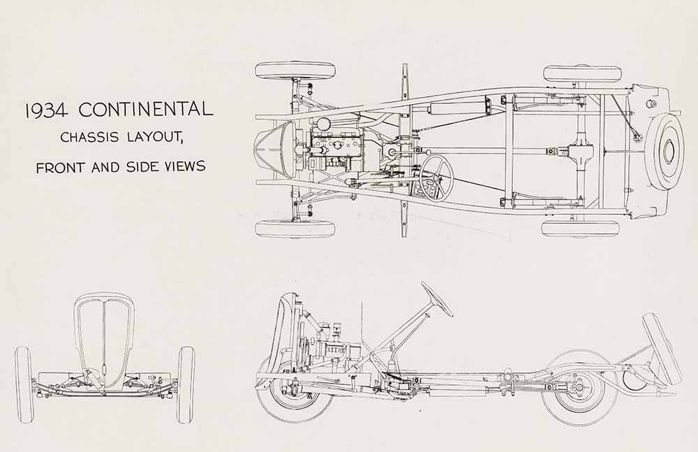 Continental- 1934 Chassis layout, front and side views