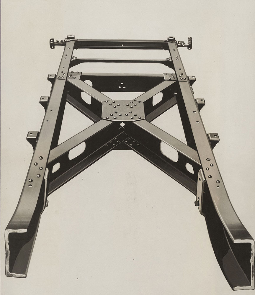 Chasis frame of the new Cord front drive.  1929