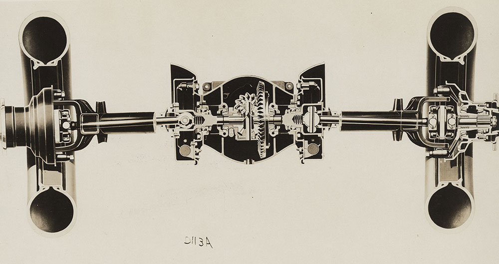 Cross section of differential and driving units of the new Cord front drive car. 1929