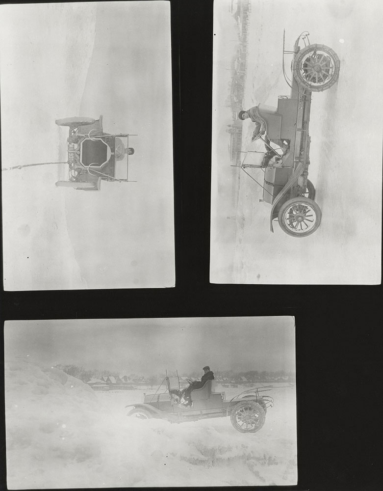 Cunningham, 1912, Model JH, Chassis Testing at Ontario Beach Park, Feb. 15-25, 1912.  Photos taken by Howard Gardner.   Cunningham Draftsman.