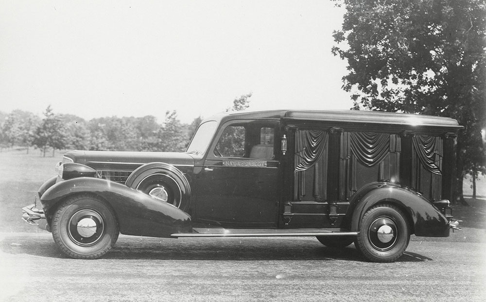 Cunningham carved panel hearse built on Cadillac chassis. 1935