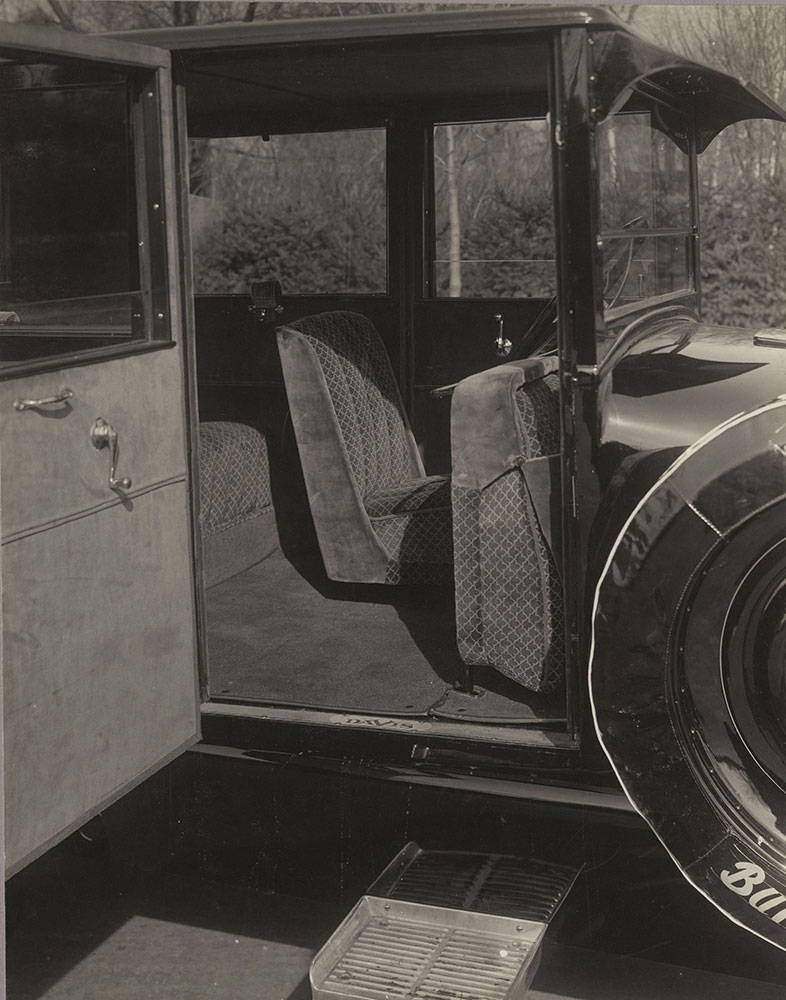 Davis Brougham Model 76- 1923. Interior, showing folded front passenger seat