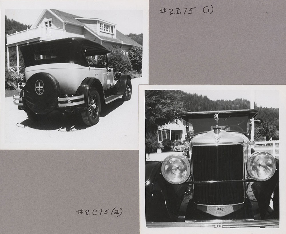 (1) Diana, rear view of touring car, 1925. (2) Diana, front on view of touring car, 1925.