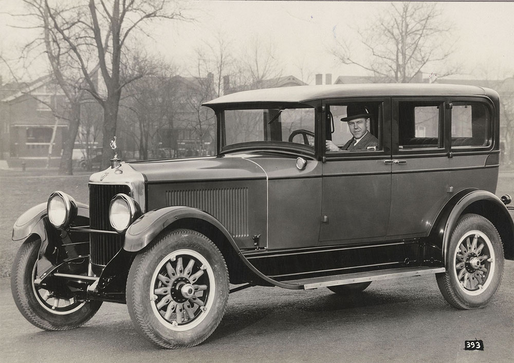 Diana: F.H. Rengers, General Sales Manager of the Moon Motor Car Co. at the wheel of the new Diana four door DeLuxe Arrowhead Sedan for 1926.